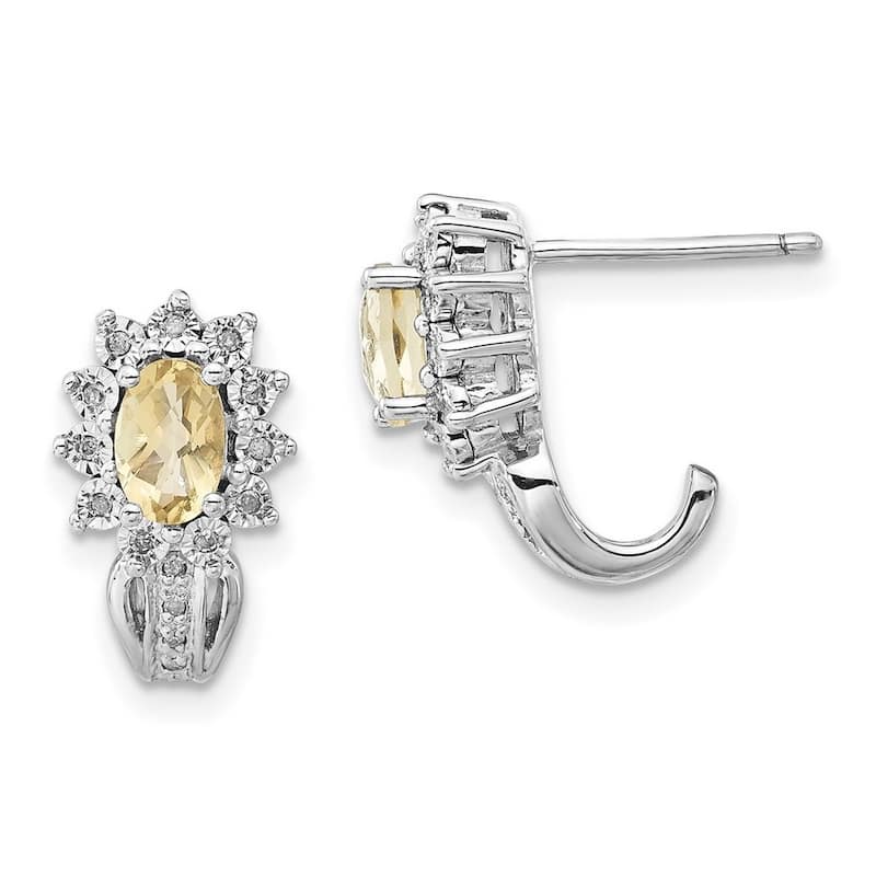 Curata 925 Sterling Silver Polished Post Earrings Diamond Lemon Quartz Earrings - 17x9mm Wide