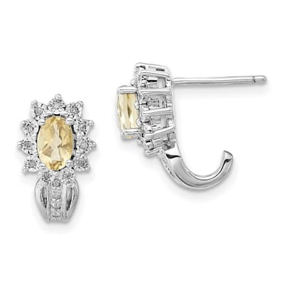 Curata 925 Sterling Silver Polished Post Earrings Diamond Lemon Quartz Earrings - 17x9mm Wide