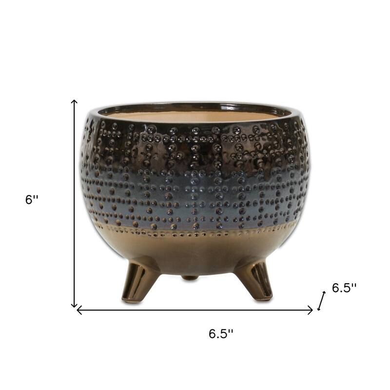 HomeRoots Antiqued Bronze And Pewter Clay 7 Ounce Geometric Pot Planter - 6.50 in. x 6.00 in. x 6.50 in.