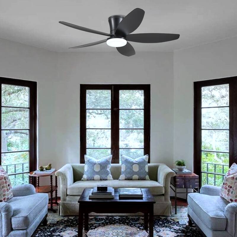 36"/42"/48" Low Profile Ceiling Fan with ABS Blades 3 Color LED Flush Mount for Bedroom Living Room APP and Remote Control