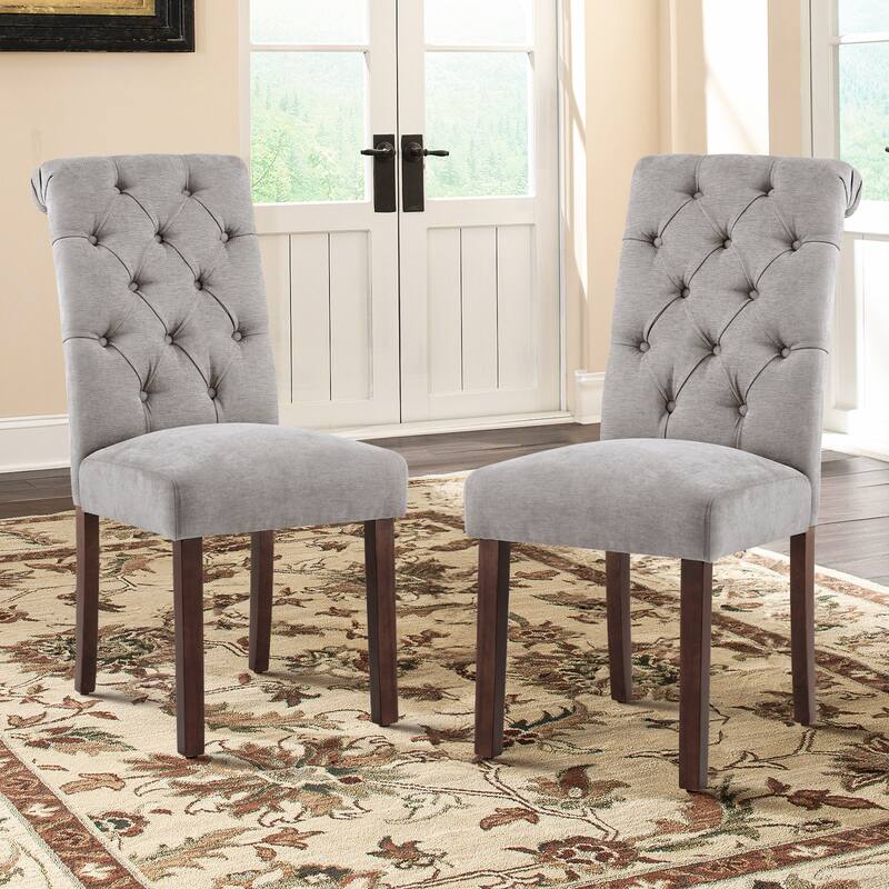 Tufted Parsons Dining Side Chairs ,Upholstered Fabric Dining Chairs Kitchen Chairs with Padded Seat(Set Of 2) - set of 2