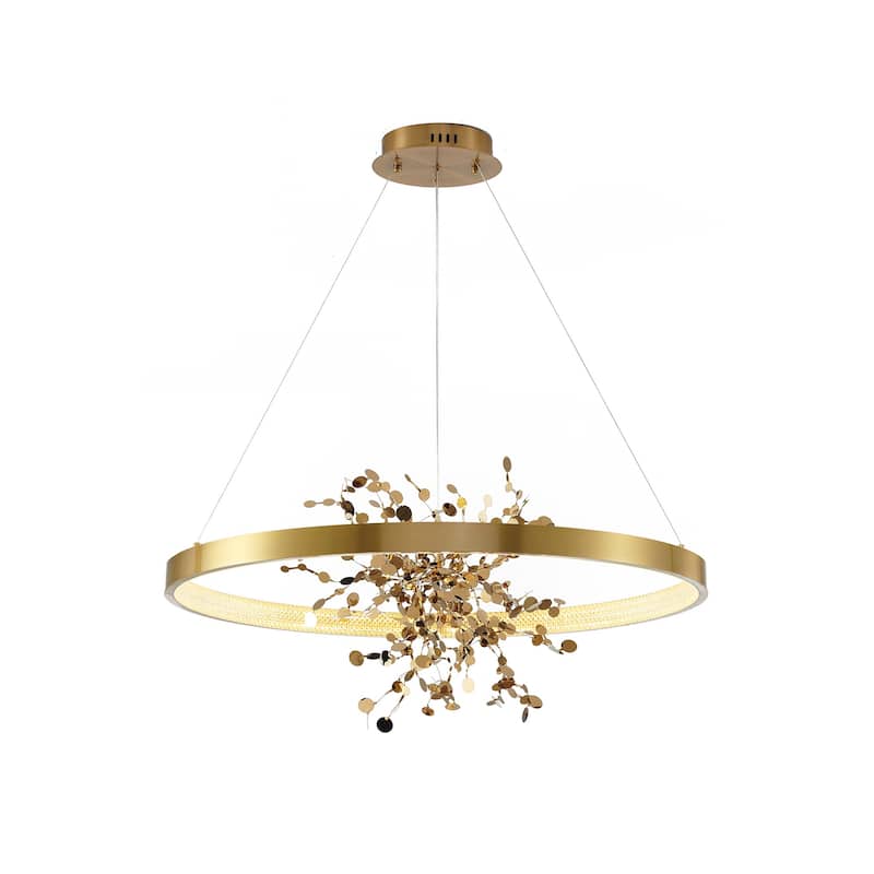 1-Light Gold Stainless Steel LED Chandelier With Confetti Interior