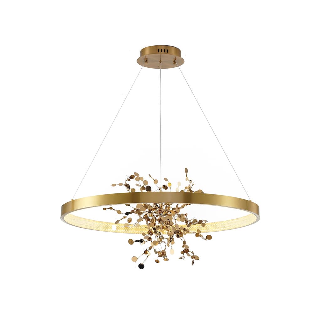 1-Light Gold Stainless Steel LED Chandelier With Confetti Interior