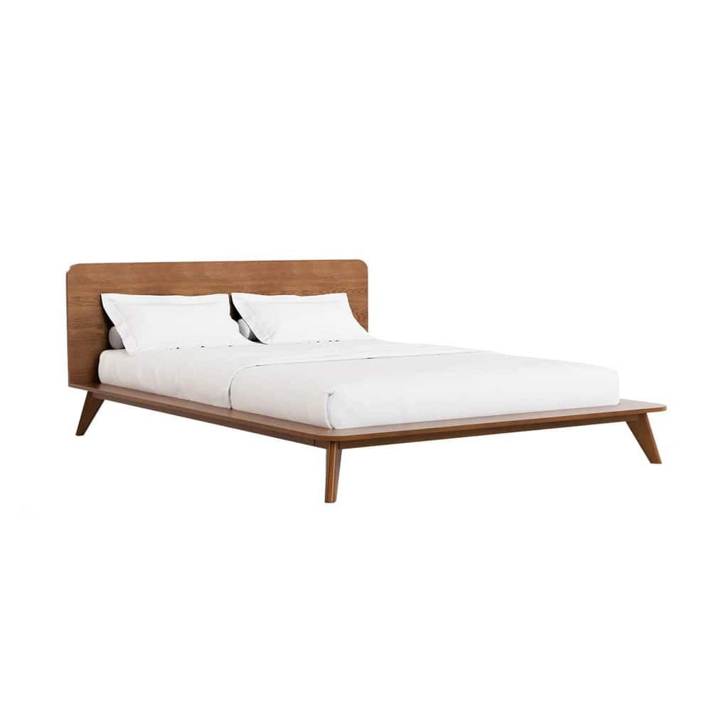 Wooden Bed with Tapered Angled Legs in Walnut