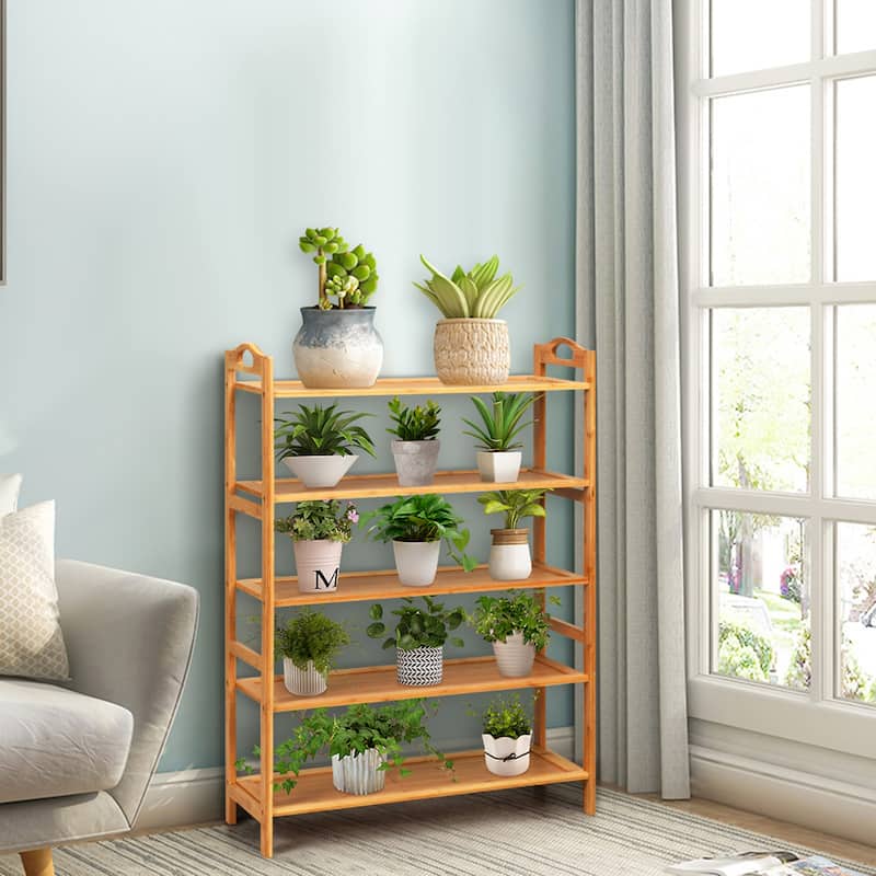 Gymax 5-Tier Bamboo Shoe Rack FreeStanding Shoe Shelf Entryway Shoe - See Details