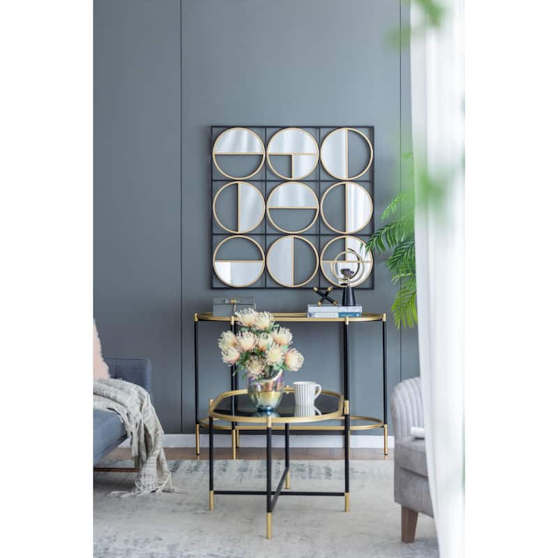35.6" Eclectic Styling Metal Beaded Black Wall Mirror