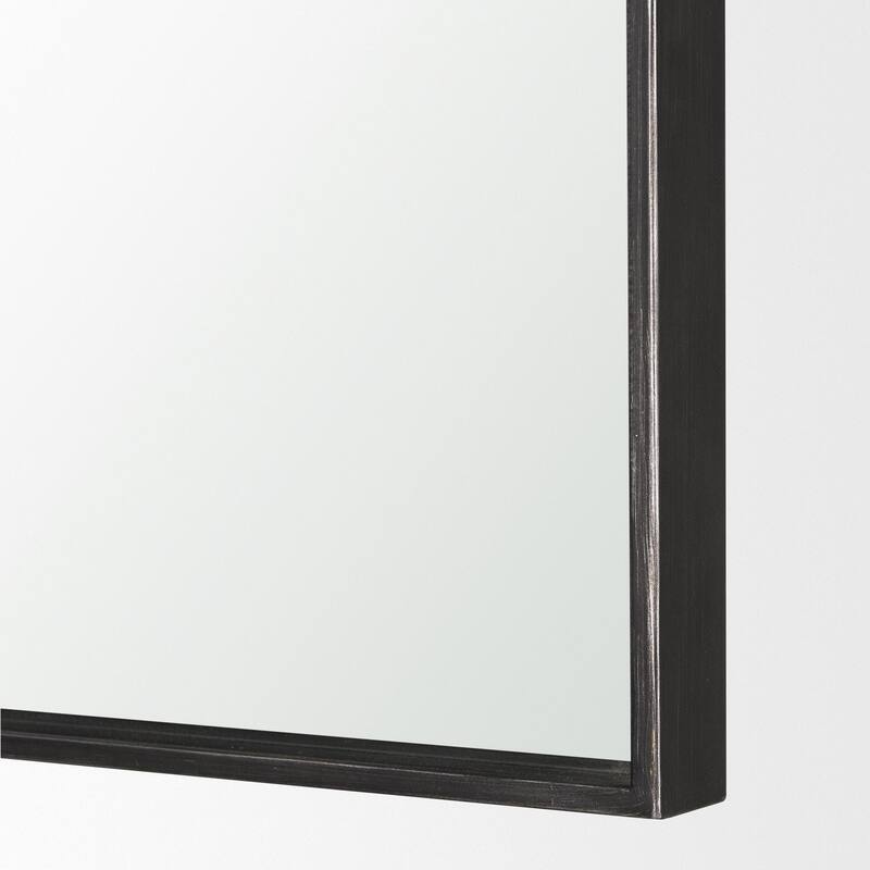 Timon is a square mirror with an arched brushed black metal frame. - 36.0L x 1.8W x 34.3H
