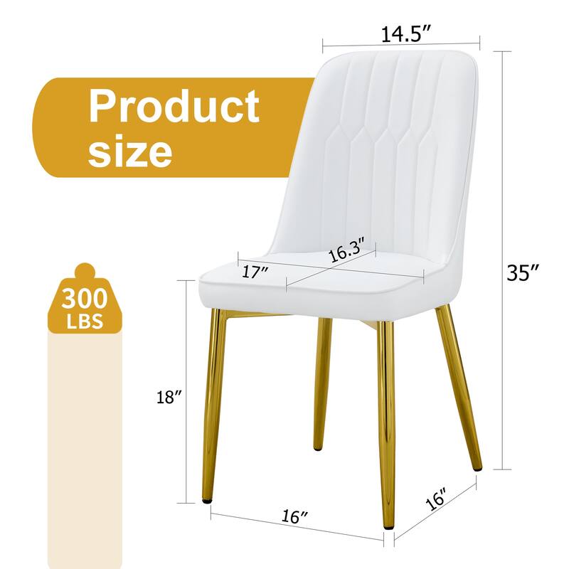 4 modern dining chairs, sleek PU leather backrest, and gold metal legs bring a comfortable home experience to the kitchen