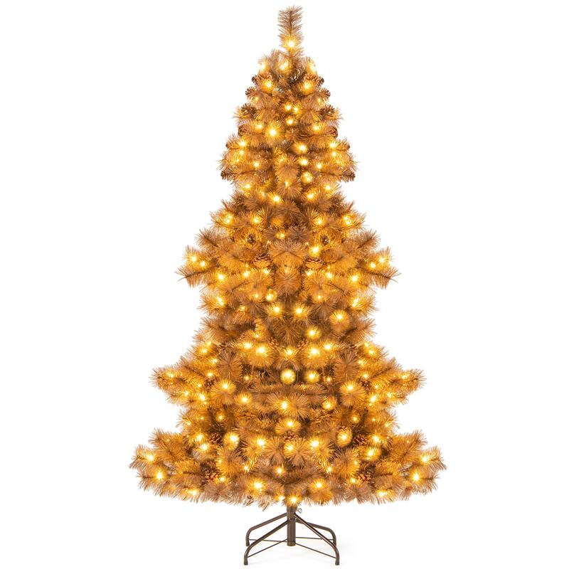 Costway 6 FT Artificial Christmas Tree with 200 LED Lights, 493 Branch - Chocolate - See Details - Chocolate - 6 Foot