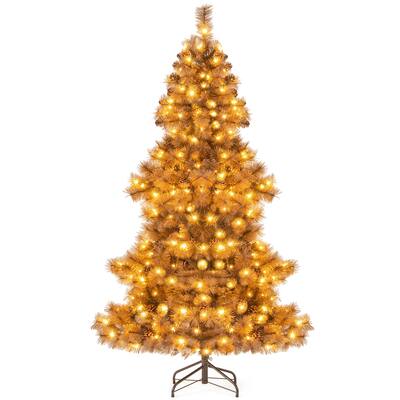 Costway 6 FT Artificial Christmas Tree with 200 LED Lights, 493 Branch - Chocolate - See Details
