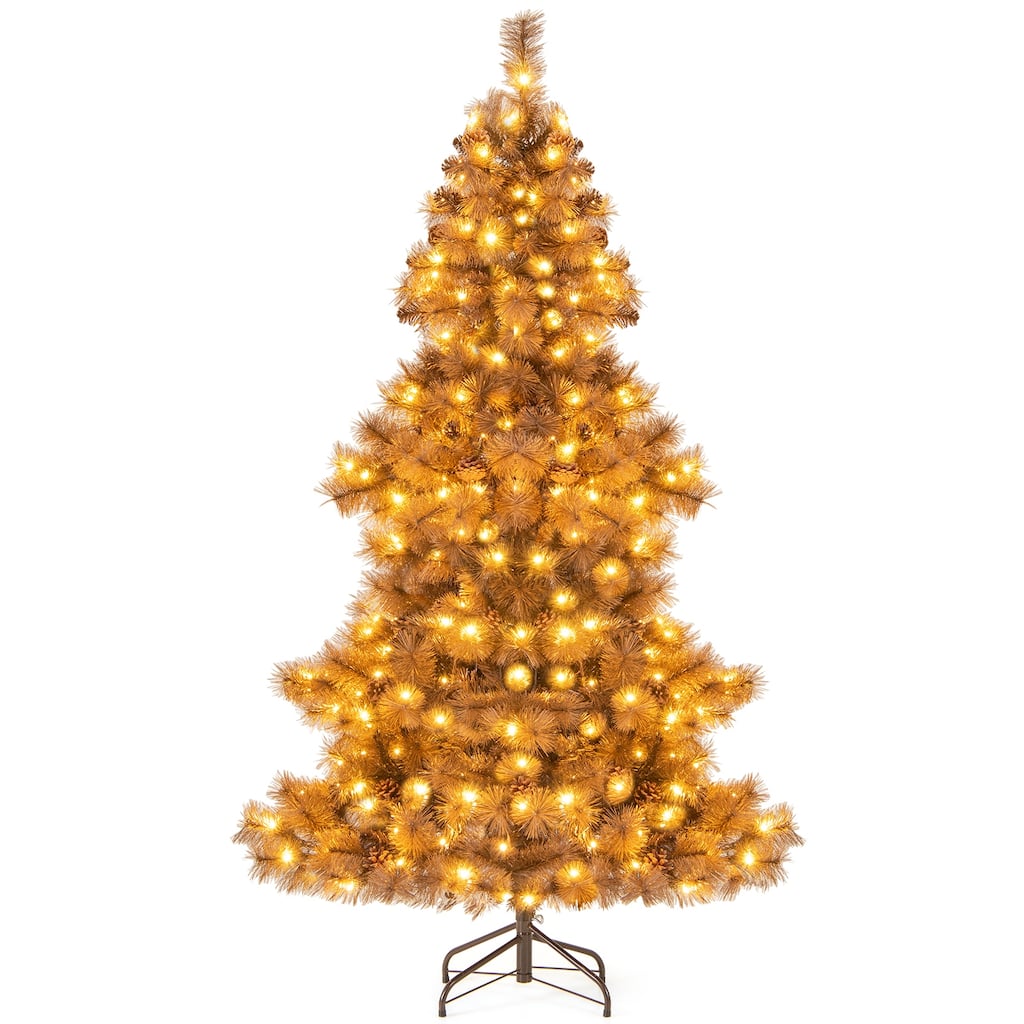 Costway 6 FT Artificial Christmas Tree with 200 LED Lights, 493 Branch - Chocolate - See Details