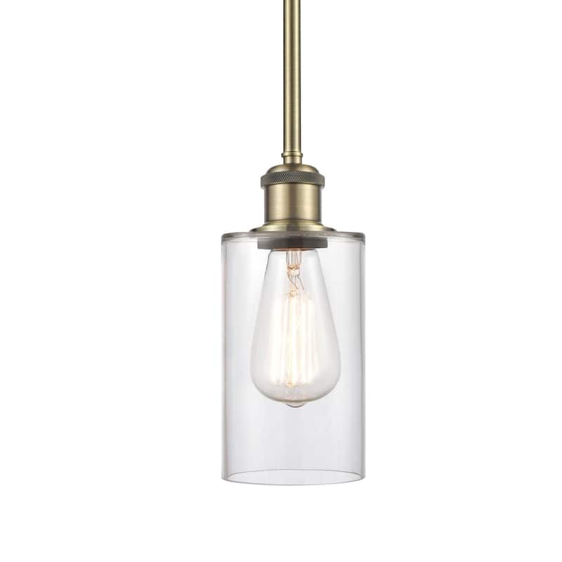 Innovations Lighting 516-1S-10-4 Clymer Pendant Clymer 4" Wide Mini - Clear / Antique Brass