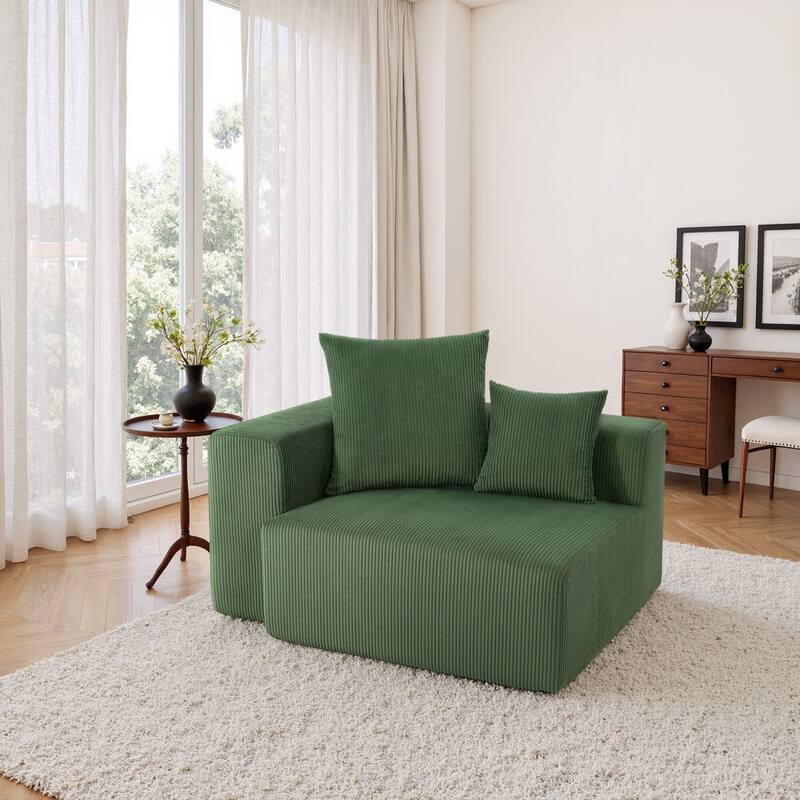 51"W Oversized Modular No Assembly Corduroy Accent Corner Chair - Left Facing - Light Grey