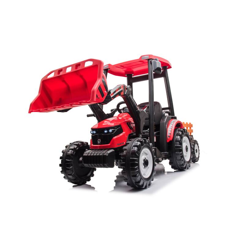 24V Pedal Tractor with Working Loader, Backhoe Digger, and Trailer for Kids, Electric Ride-On Construction Vehicle