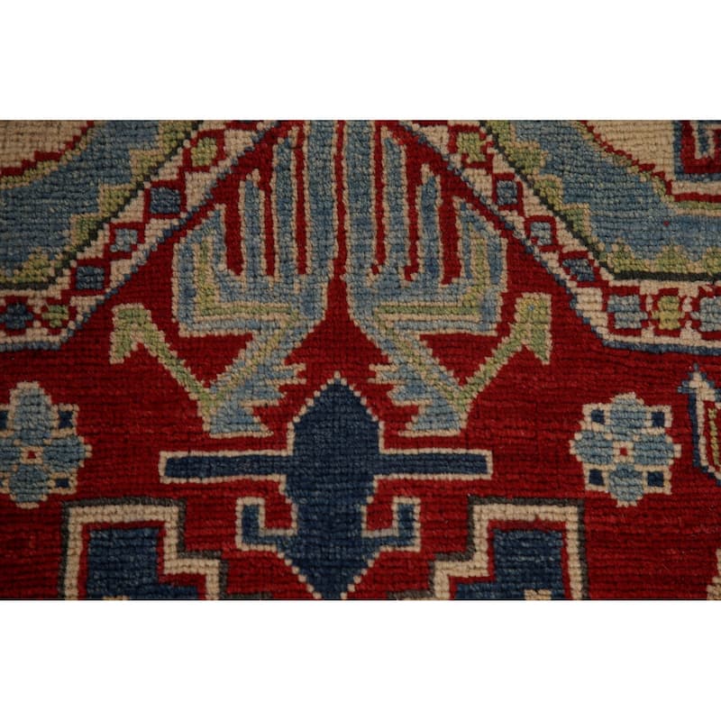 Blue Geometric Kazak Area Rug Handmade Oriental Wool Carpet - 6'0" x 9'8"
