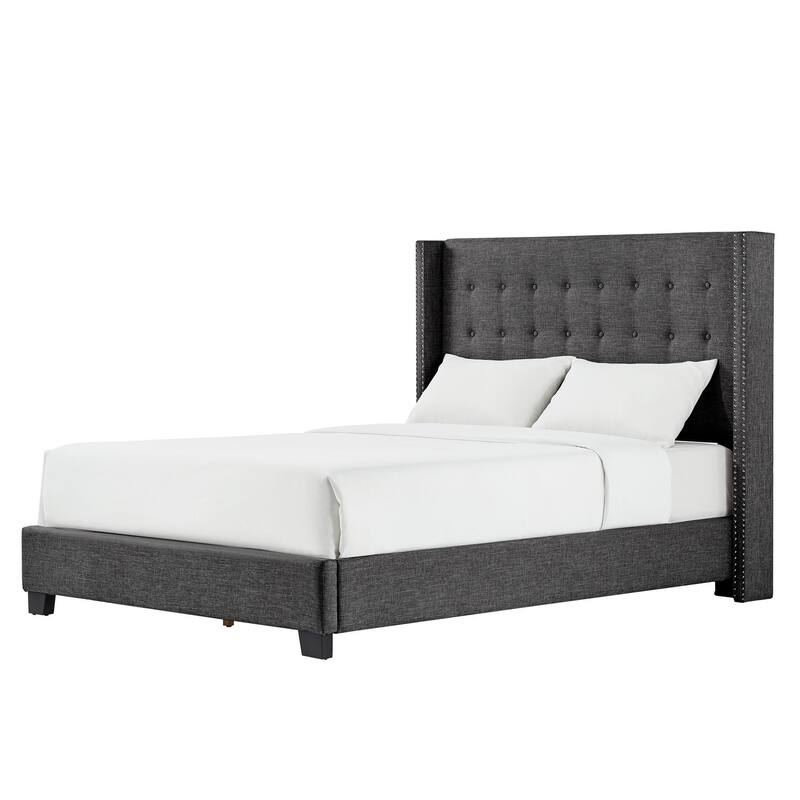 Melina Tufted Linen Wingback Platform Bed by iNSPIRE Q Bold - Charcoal - Full