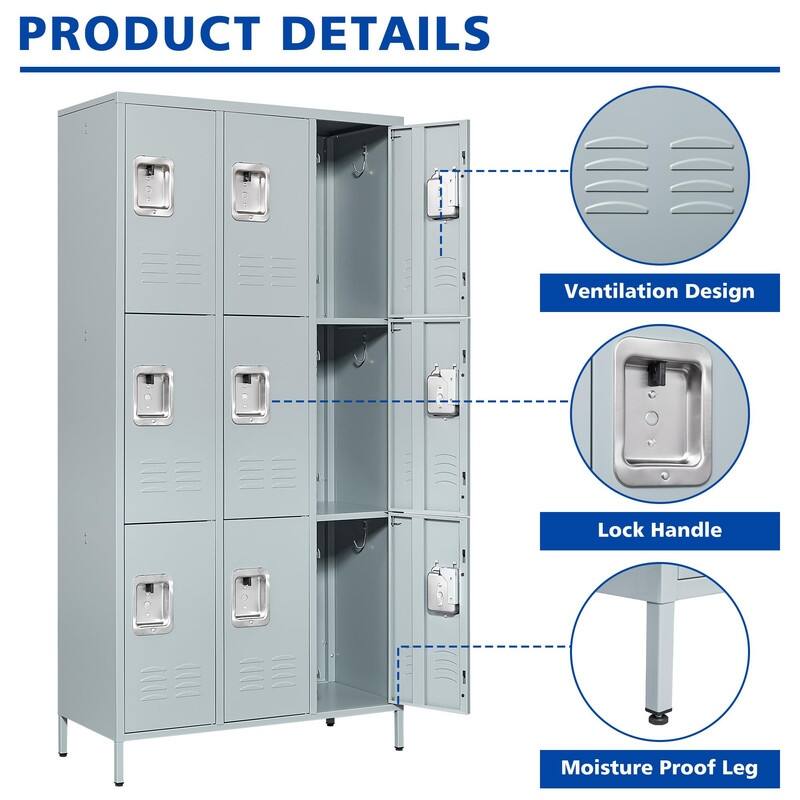 Large Steel Storage Locker with 9 Doors for Employees School Gym