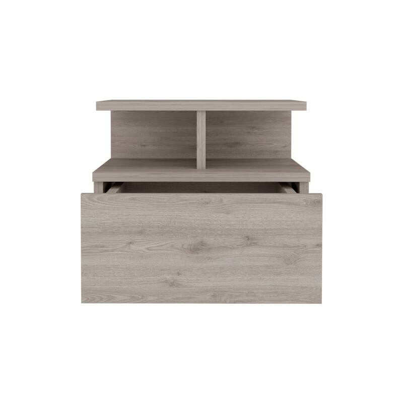 Wall-Mounted Floating Nightstand with Single Drawer and 2-Tier Shelf, Light Gray