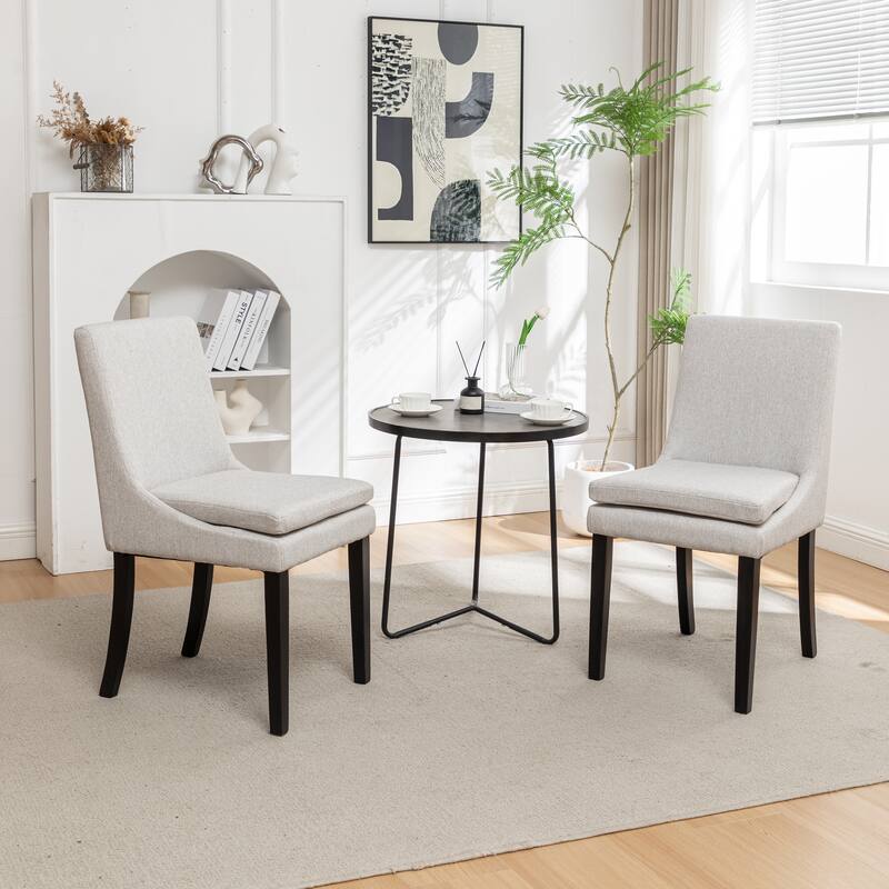 Dining Chairs Set of 2, Upholstered Kitchen & Dining Room Chairs with Solid Wood Legs,Tufted Linen Fabric Chairs - Light Gray