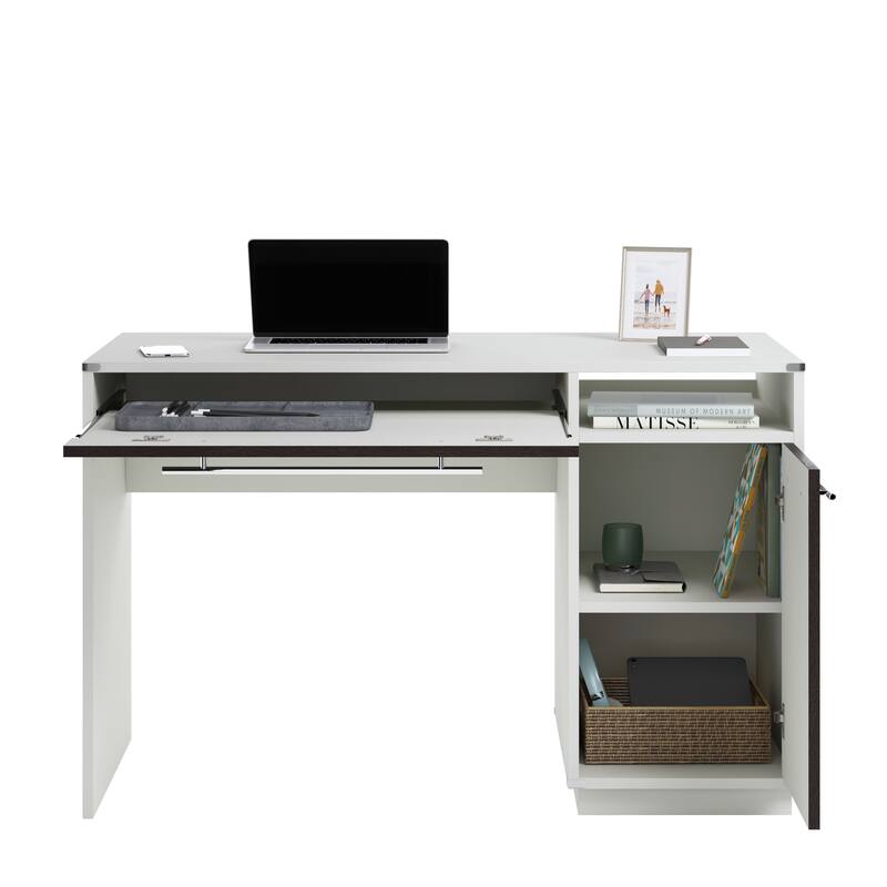 Wood Computer Desk with Keyboard Tray, Gray