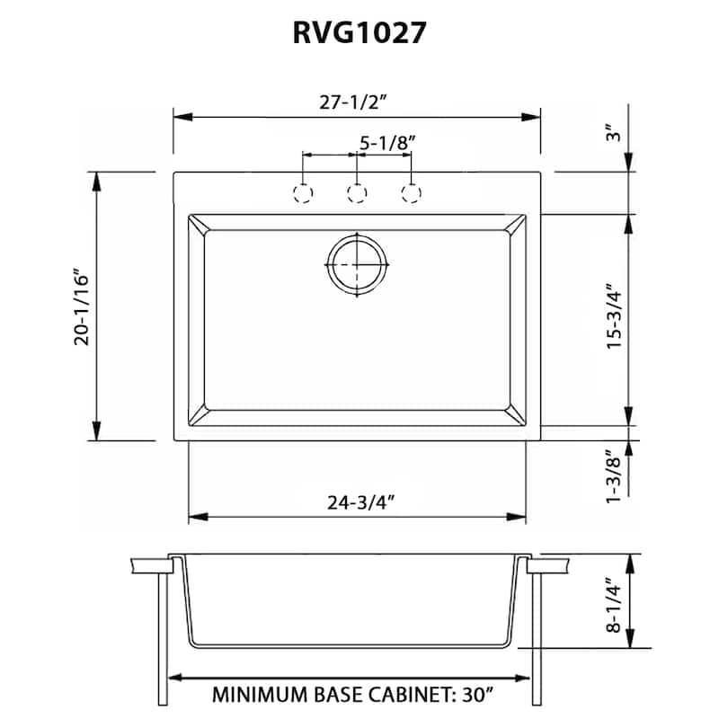 Ruvati 27 x 20 inch Drop-in Topmount Granite Composite Single Bowl Kitchen Sink - Arctic White - RVG1027WH - 27 x 20