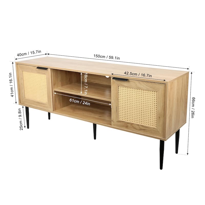 Elegant Wooden TV Stand for TVs up to 65 Inches,with 2 Cabinet Open Shelves