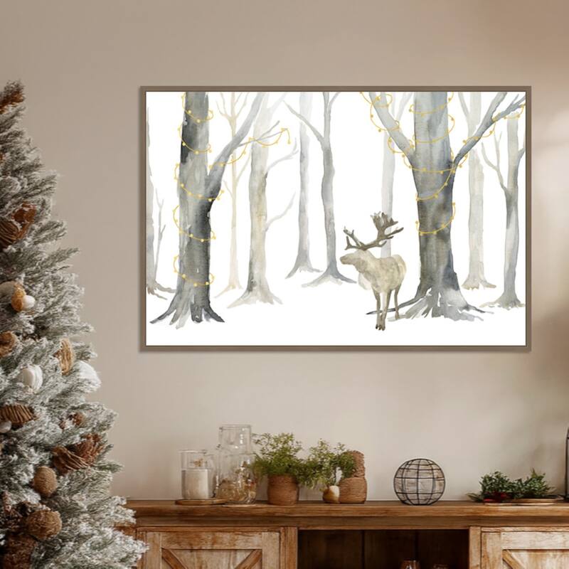 Christmas Forest landscape by Tara Reed Framed Canvas Wall Art Print - Sylvie Dark Gold