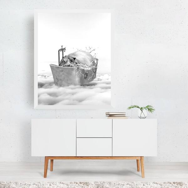 Shop Animals Bathtub Black And White Cute Framed Wall Art Print Overstock 31469731