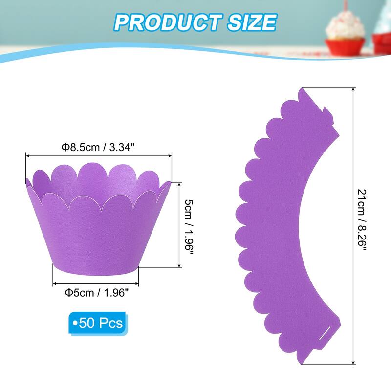 Cupcake Wrappers Paper, 50 Pack Baking Cups Standard Wave Decor - Dark Purple