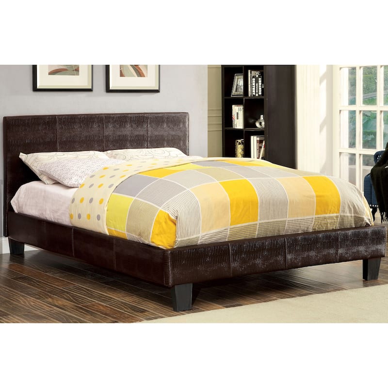 Gols Contemporary Brown Faux Leather Upholstered Platform Bed by Furniture of America - Queen