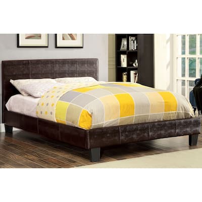 Gols Contemporary Brown Faux Leather Upholstered Platform Bed by Furniture of America