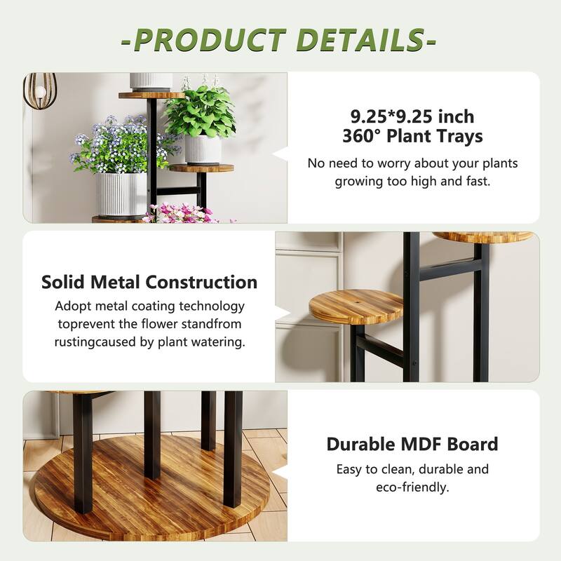 VECELO 5-Tier Metal Plant Stand Heavy Duty Indoor Outdoor Flower Stand with Waterproof MDF Shelves Multi-Level Display Stand