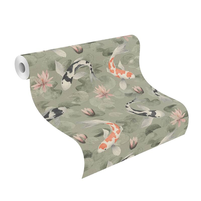 Advantage Nobu Green Koi Fish Wallpaper - 20.9in x 396in x 0.025in - 20.9in x 396in x 0.025in