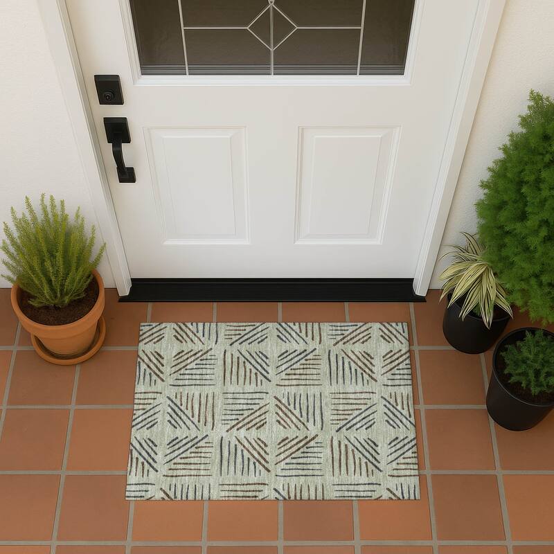 Machine Washable Indoor/ Outdoor Geo Dia Chantille Rug - Celery - 1'8" x 2'6"