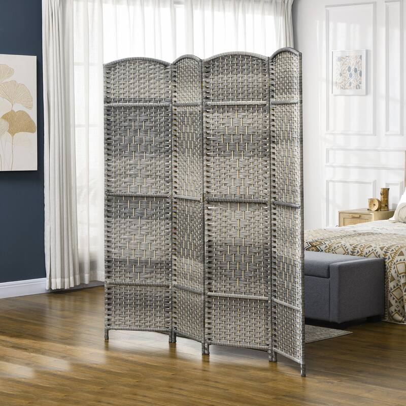 6' Tall Wicker Weave 6 Panel Room Divider Privacy Screen - Grey - 4