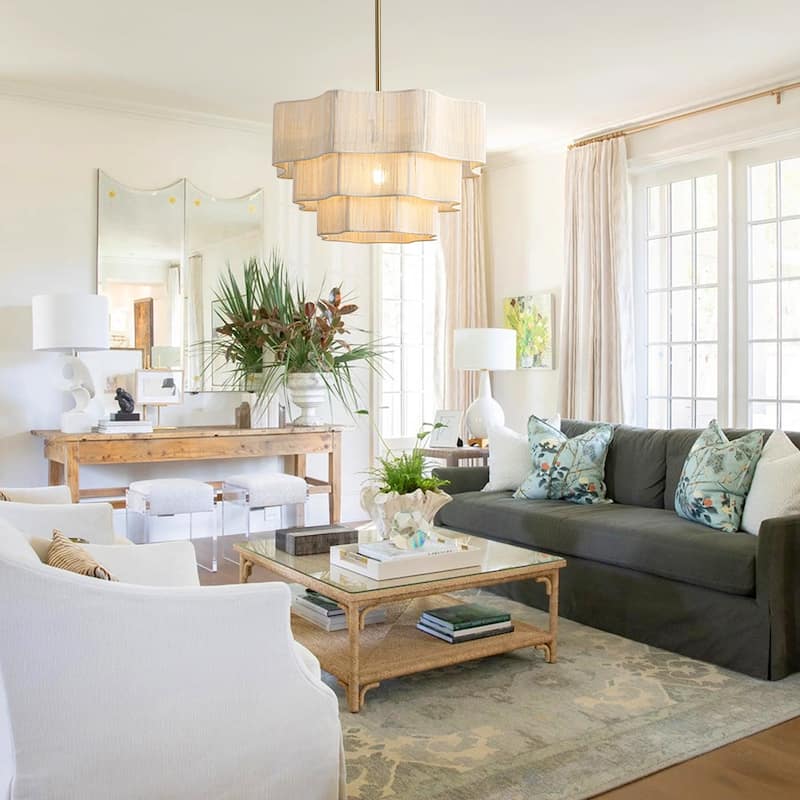 Woven Ivory String 3-Tier Round Lantern Chandelier 19.7in Brass