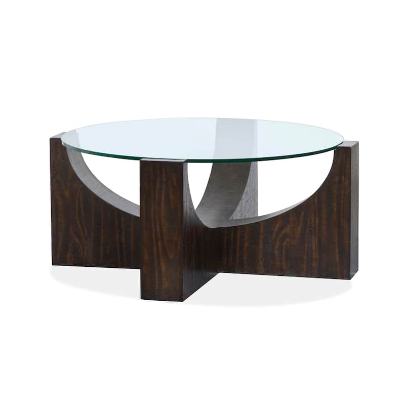 Magnussen Home Beckham Rustic Tavern Round Cocktail Table With Casters - 40''W x 40''D x 17.5''H - 40''W x 40''D x 17.5''H