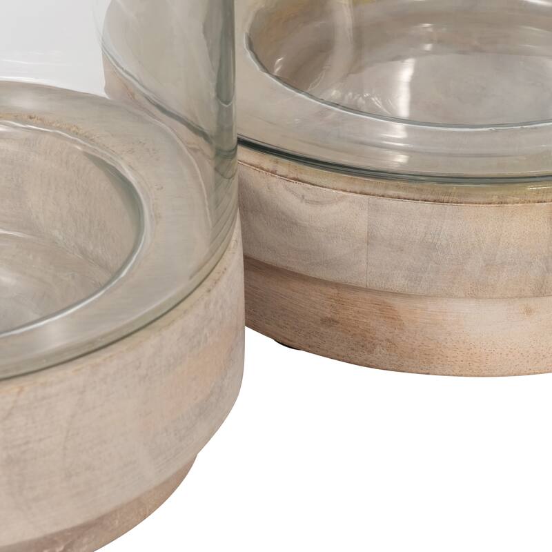 Sagebrook Home Iron and Glass Candle Holders on Mango Wood Base - Elegant Home Decor Essentials for Serenity - 7" x 7" x 11"