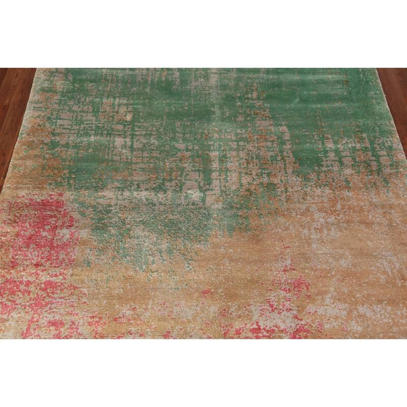 Multicolor Abstract Indian Area Rug Hand-Knotted Wool Carpet - 6'7"x 8'2"