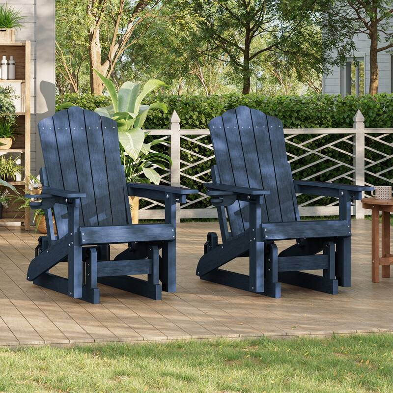 Glider Adirondack Patio Chair, 3-Position Adjust Smooth Motion Chair - 2-Piece - NavyBlue