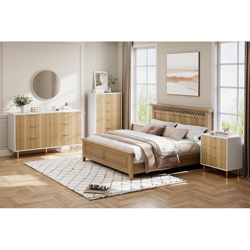 3 Drawer Dresser, Wood Chest of Drawers Organizer Storage with Gold Handle, Small Storage Cabinet