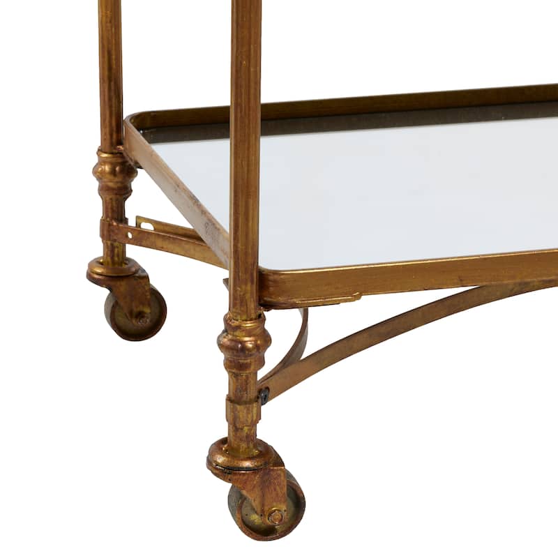 Metal Rolling 3 Mirrored Shelves Bar Cart with Handles - Brass - Roche River Decor - 18"W x 35"L x 33"H