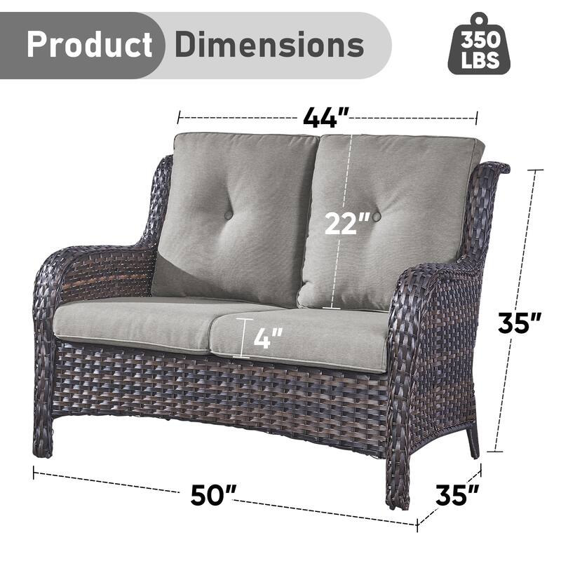 Outdoor Loveseat Sofa 2-Seat Sofa Brown-Grey - Brown