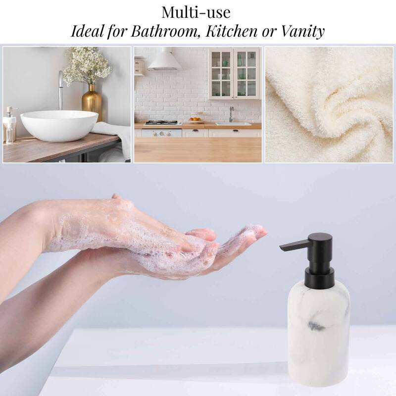 Marble Resin Soap Dispenser with Black Pump - 2.8 L x 2.8 W x 6.8 H
