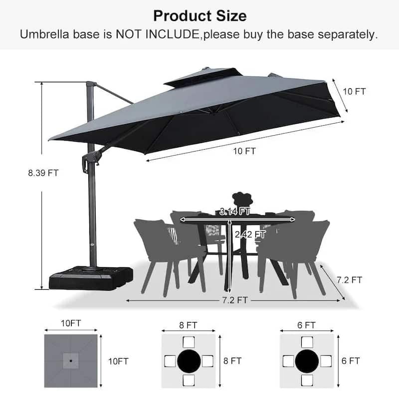 PURPLE LEAF Patio Cantilever Umbrella with 360 Degree Rotation UV Protection