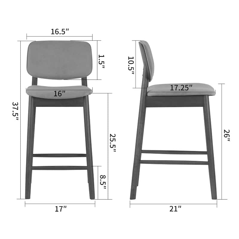 Set of 2 Azura Gray Fabric Counter Stool with Black Wood Legs