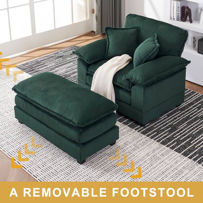 46.8Inch Corduroy single sofa With 2 toss pillows and a ottoman ,Comfy Sofa- Deep Seat Couch for Living Room