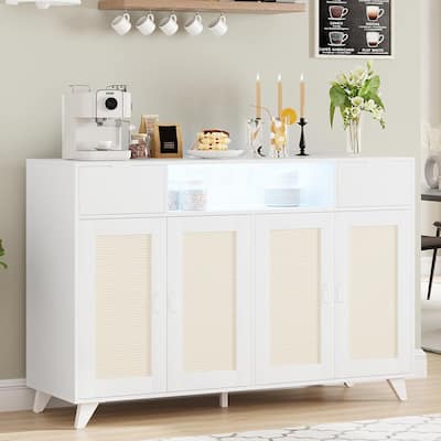 Rattan Sideboard Buffet Cabinet,4 Doors 2 Drawers Accent Storage Cabinet,Table Coffee Bar