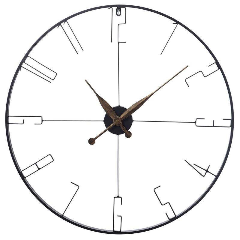 Metal Round Wall Clock - Bronze Accents - Matte Black Finish - Matte Black, Bronze