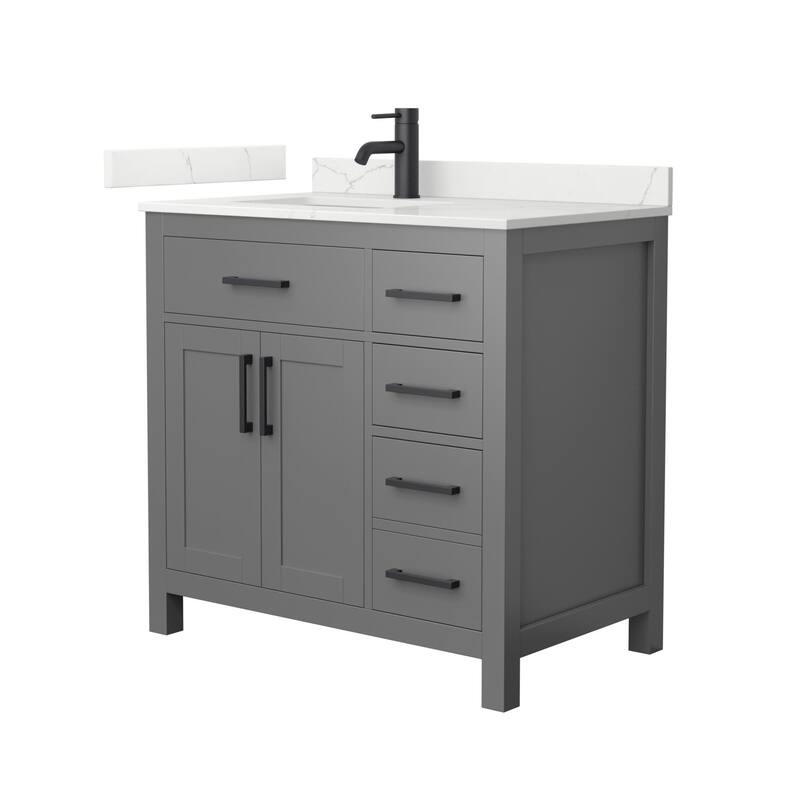 Wyndham Collection WCG2424-36S-QTZ-UNSMXX Beckett 36" Free Standing - Dark Gray / Giotto Quartz Top / Matte Black
